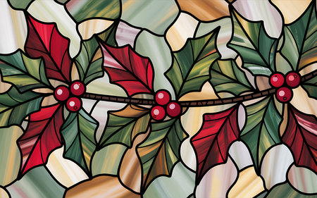 Holly berry seamless pattern. Hand drawn vector illustration in stained glass style.の写真素材