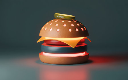 Hamburger on a dark background. 3d rendering, 3d illustration.の写真素材