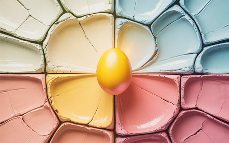 Easter egg on a multicolored mosaic background. Toned.の写真素材