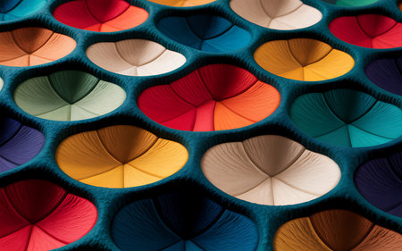 Colorful paper hearts on a blue background. 3d rendering.の写真素材