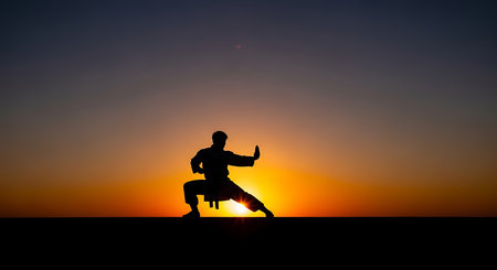 Silhouette of a man sitting on a chair in the sunsetの写真素材