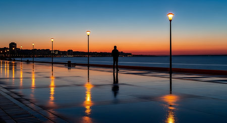 Sunset on the promenade in Sopot, Poland.の写真素材