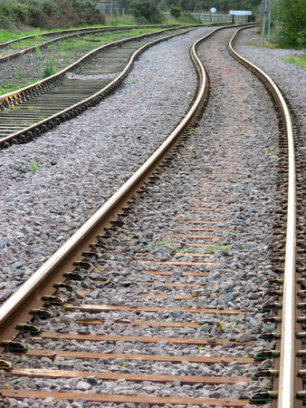 Railway track leading to Whitby showing bends in trackの写真素材