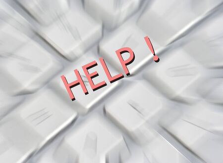 Illustration showing a blurred computer keyboard overlaid with the word HELP !の写真素材