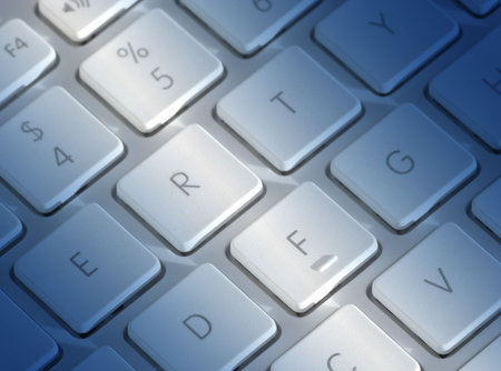 Close-up of laptop keyboard with blue lighting effect.