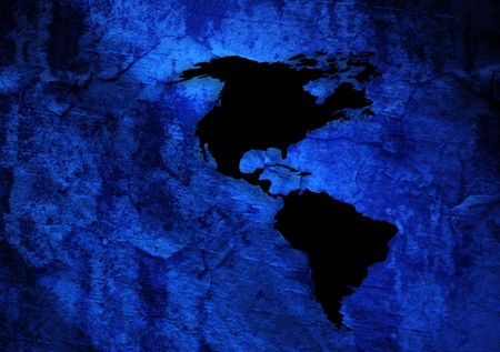 American outline map on blue grunge backgroundの写真素材