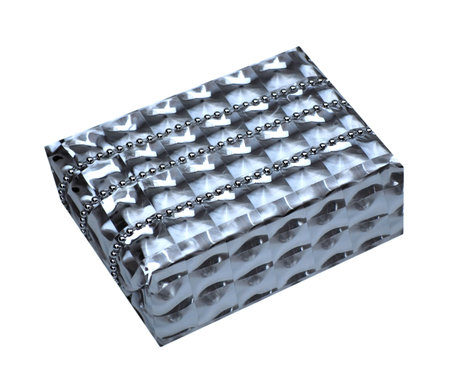 Gift box wrapped in foil paper on white