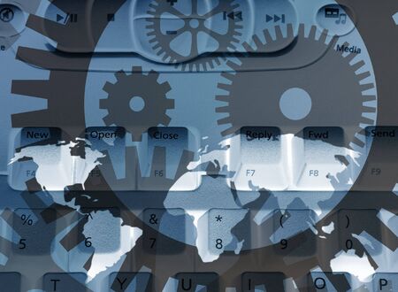 Negative of media computer with world map abstractの写真素材