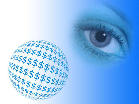 Dollar symbols in shape of ball overlooked by eyeの写真素材