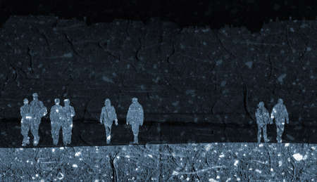 Grunge texture applied to crowd of peopleの写真素材