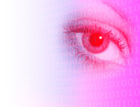 Conceptual image of eye and digital numbersの写真素材