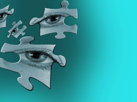 Eye jigsaw shapes over graduated cyan backgroundの写真素材