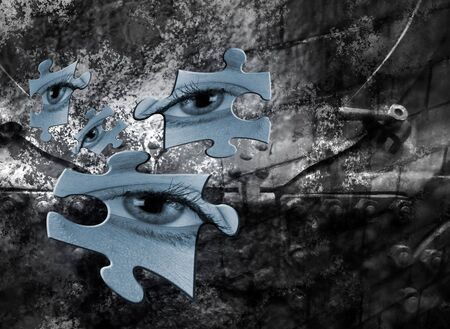 Abstract grunge image overlaid with jigsaw shapesの写真素材