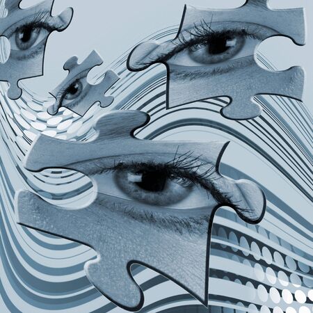 Security conceptual image of eye shape jigsaw piecesの写真素材