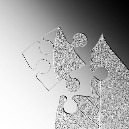 Embossed jigsaw piece of leaf on graduated backgroundの写真素材