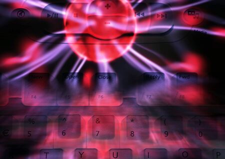 Conceptual image of media computer keyboard with plasma effectの写真素材