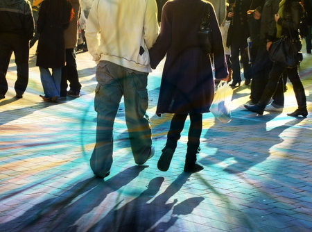 Abstract illustration of busy high street shoppers