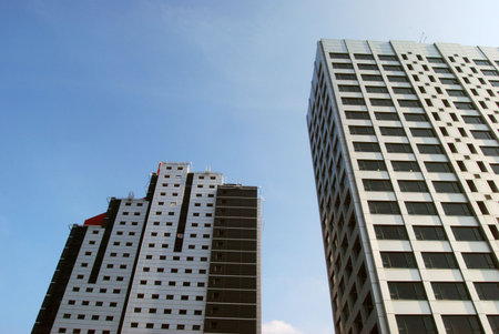 Two tower blocks in city center. Leeds, West Yorkshire, UK