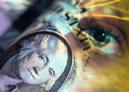 Worlds Eye oversees US dollar bank note の写真素材