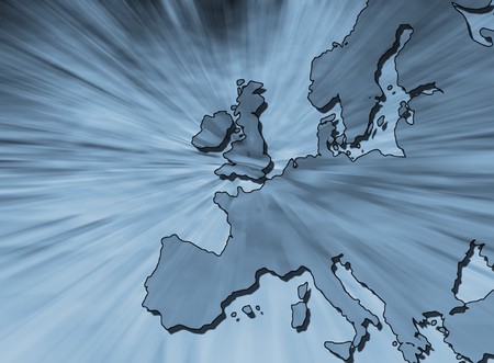 Abstract image overlaid over outline map of europeの写真素材