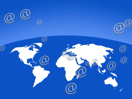 World ouline map overlaid with email symbolsの写真素材