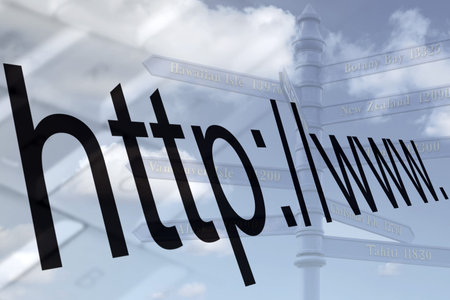 Internet concept showing sky, computer and signpost