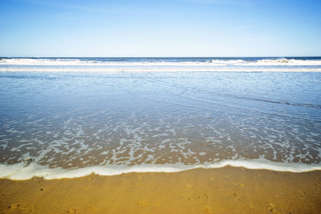 View of Whitby beach on sunny day