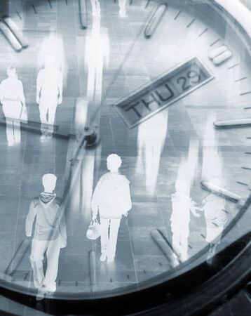 Surreal composite image mixing shoppers and watchの写真素材
