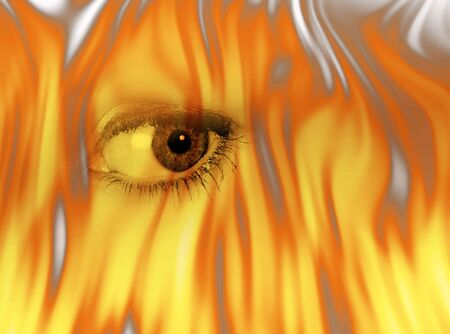 Surreal composite of eye and fire abstractの写真素材