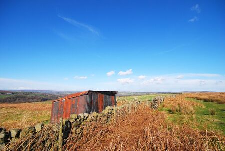 Postcard view of farmland in Yorkshire Moorsの写真素材