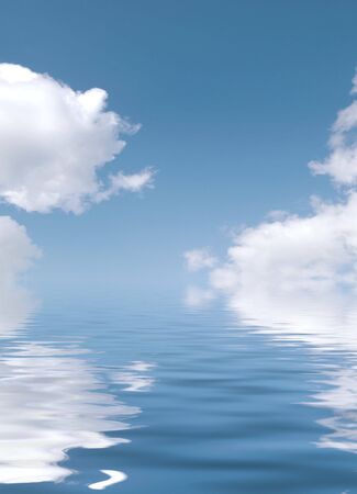 Cloudy blue sky with simulated water reflectionの写真素材