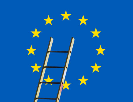 European flag overlaid with builders step ladder