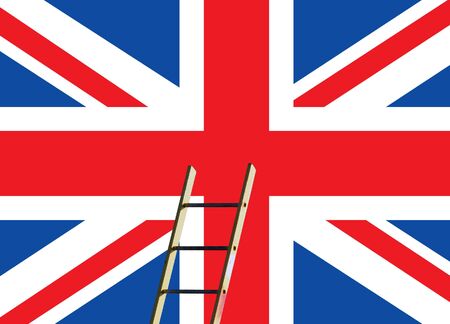 British Union Jack flag overlaid with builders step ladderの写真素材