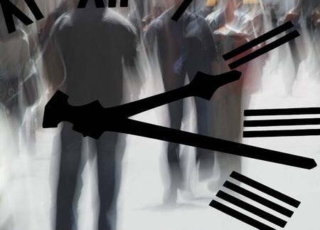 City street abstract overlaid with clock faceの写真素材