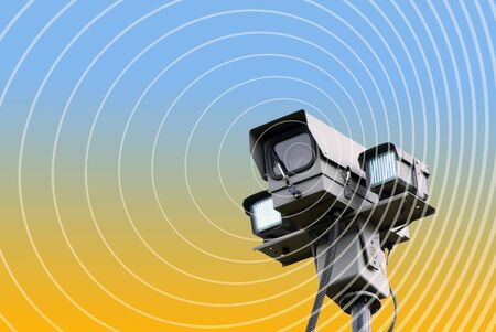 Closeup of security camera overlaid with circlesの写真素材