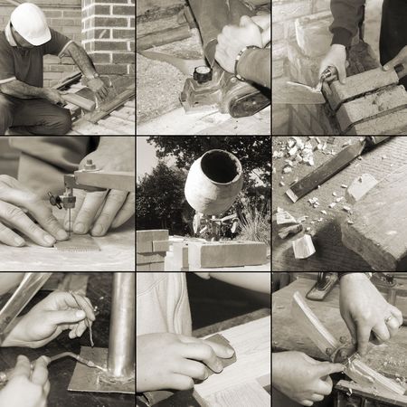 Collection of images relating to trades and crafts (sepia toned).の写真素材
