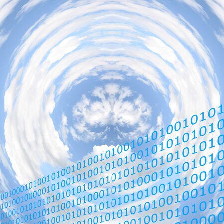 Communications concept showing digital numbers over cirular skyの写真素材