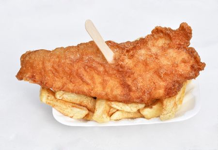Mouth wateringly delicious fish and chips mealの写真素材