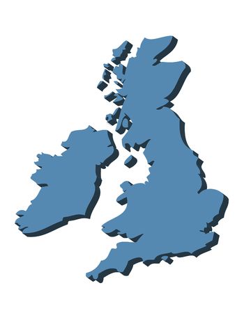 3D outline map of UK and Ireland in blueの写真素材