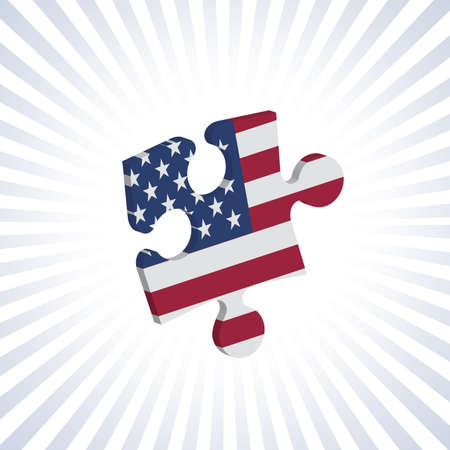 Jigsaw piece with American flag over circular stripesの写真素材
