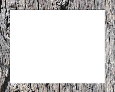 Old weathered wood picture frame with white centerの写真素材