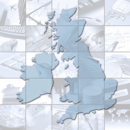UK outline map over twentyfive images relating to businessの写真素材