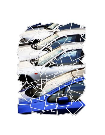 collage of cars together in car parkの写真素材