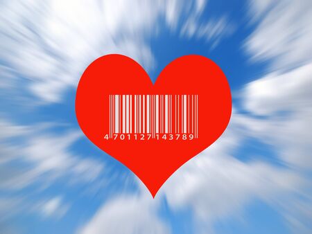 Valentine card illustration showing heart in sky with barcodeの写真素材