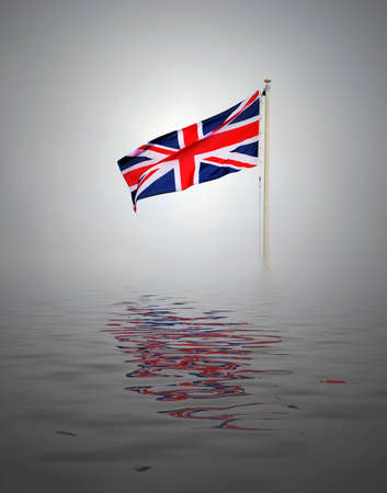 Lone Union Jack flag with simulated water.の写真素材