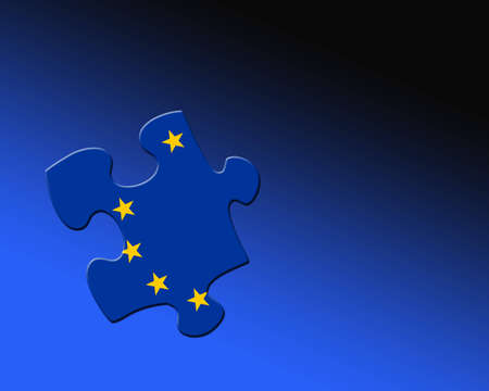 A single jigsaw piece filled with part of European Union flag.の写真素材
