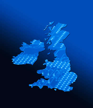 UK outline map of UK filled with circuit board patternの写真素材