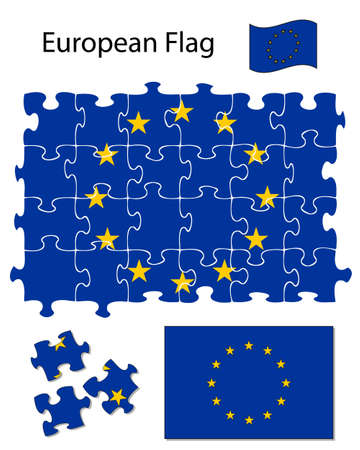 The European Union flag incorporated into a 24 piece jigsaw pattern  Each piece can be moved around or deleted using software のイラスト素材