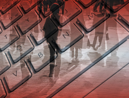 Closeup of laptop keyboard overlaid with shoppers