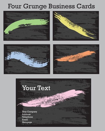 Four grunge type business card designs in different colorsのイラスト素材